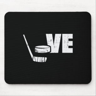 Love Ice Hockey Stick Puck Player Goalie Fans Men Mouse Pad
