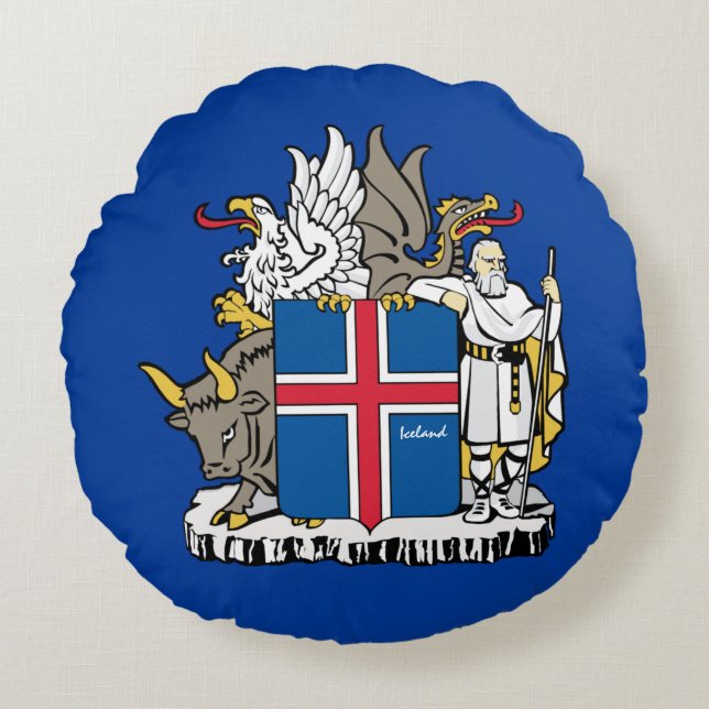 Love Iceland & Icelandic flag, emblem / holiday Round Cushion (Front)