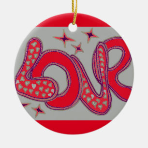 Love in 1960s style ceramic tree decoration