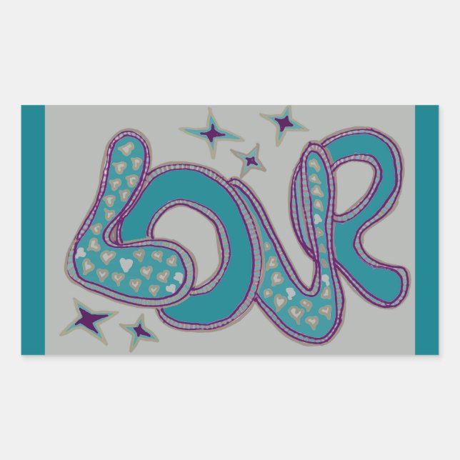 Love in 1960s style rectangular sticker (Front)