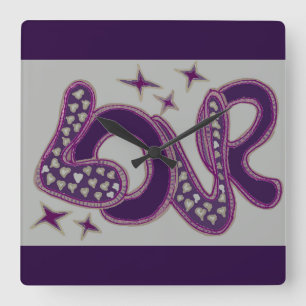 Love in 1960s style square wall clock