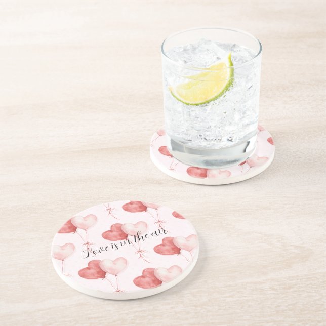 Love in Air Red Pink Heart Balloons Coaster (Side)