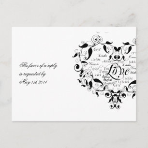 Love in Any Language in Black RSVP Postcard