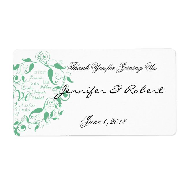 Love in Any Language in Green Water Bottle Label (Front)