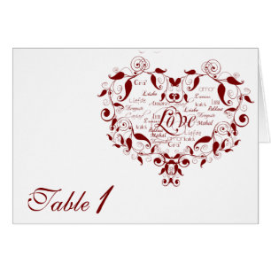 Love in Any Language in Red Table Number card