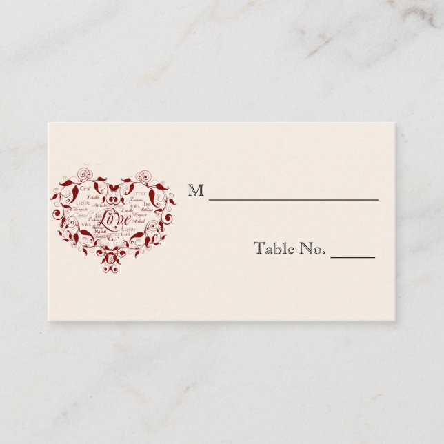 Love in Any Language Red Wedding Place Cards (Front)