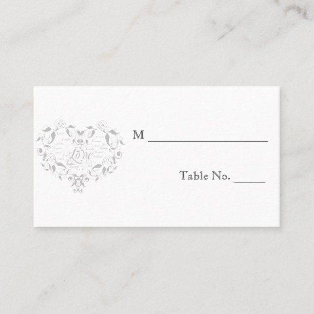 Love in Any Language Silver Wedding Place Cards (Front)