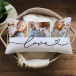 Love in Black Heart Script Custom 3 Photo Collage Lumbar Cushion<br><div class="desc">Modern and stylish custom lumbar throw pillow design features a photo collage of three (3) favourite photos with a simple and minimal black "Love" typography design that includes flourish and heart details. The black and white colours can be modified.</div>