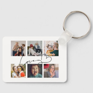 Love in Black Heart Script Custom Photo Collage Key Ring