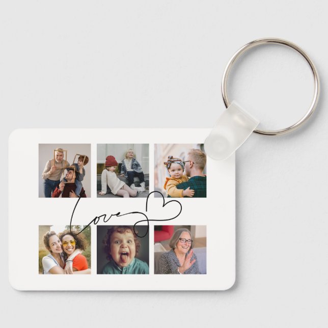 Love in Black Heart Script Custom Photo Collage Key Ring (Front)