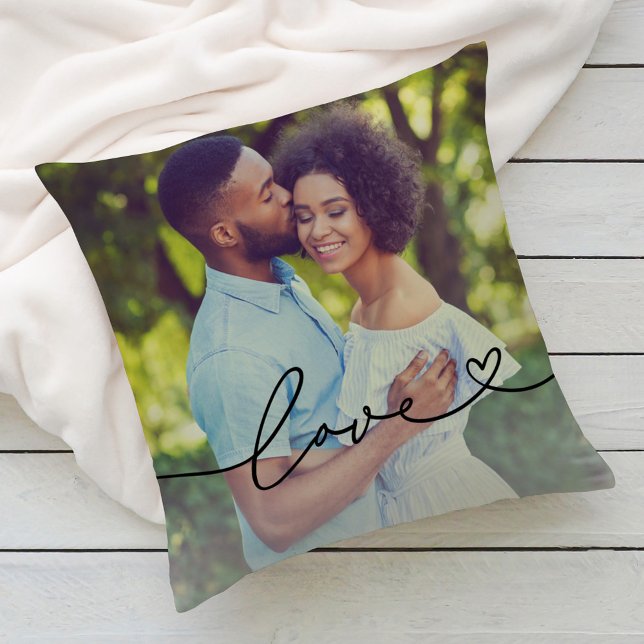 Love in Black Script with Heart Custom Photo Cushion (Creator Uploaded)