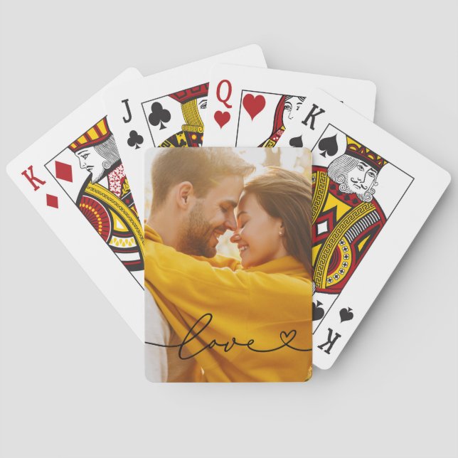 Love in Black Script with Heart Custom Photo Playing Cards (Back)