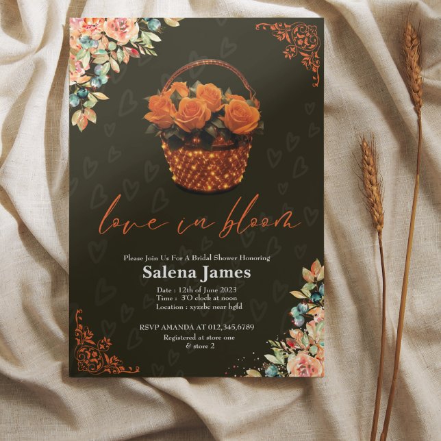 Love in Bloom Autumn Orange Floral  Bridal Shower  Invitation (Creator Uploaded)