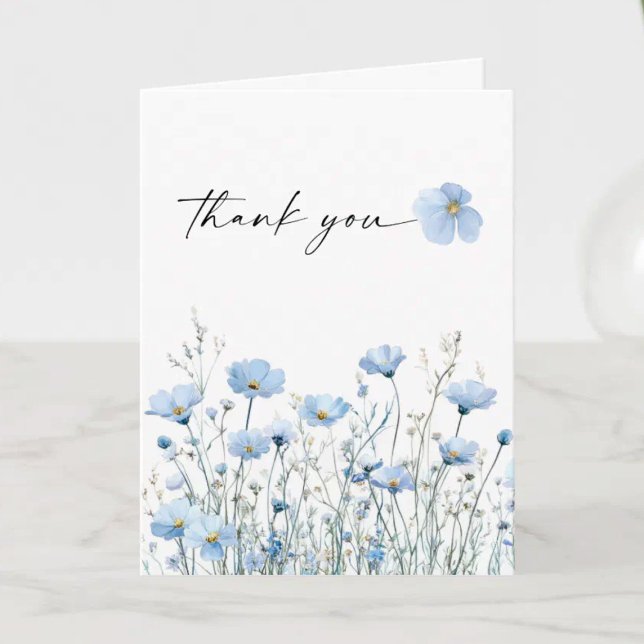 Love in Bloom Blue Bridal Shower Folded Thank You Card (Creator Uploaded)