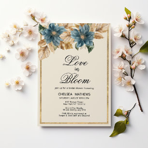 Love In Bloom blue gold floral Bridal Shower Invitation