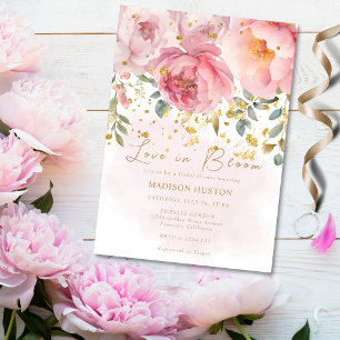 Love in Bloom Blush Pink Gold Floral Bridal Shower Invitation