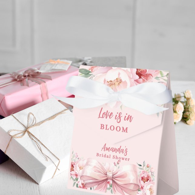 Love in Bloom bow pink florals Bridal Shower Favour Box (Creator Uploaded)