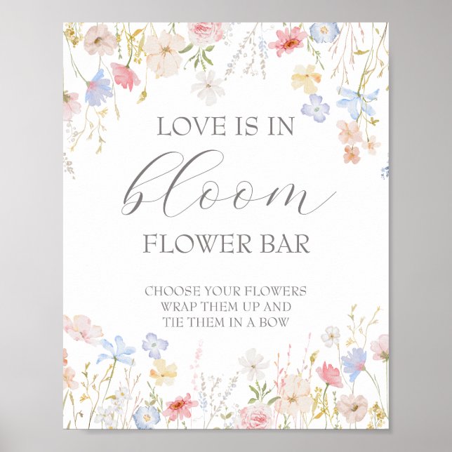 Love In Bloom Bridal Shower Flower Bar Sign (Front)