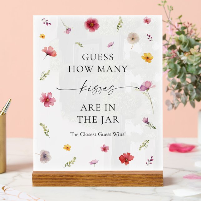 Love in Bloom Bridal Shower Guess How Many Kisses Acrylic Sign (Creator Uploaded)