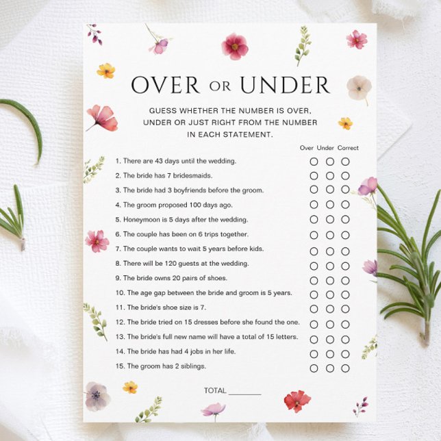 Love in Bloom Bridal Shower Over & Under Game Card (Creator Uploaded)