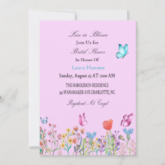 Love in bloom butterlies wildflowers Bridal Shower Invitation