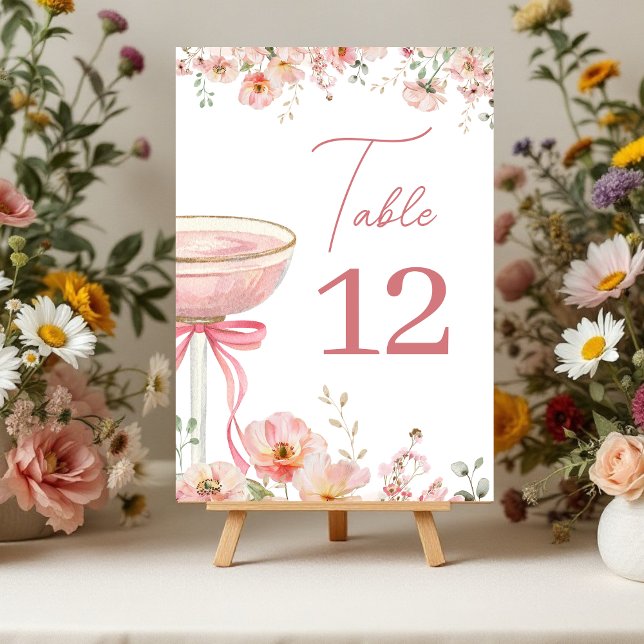 Love in Bloom Champagne Pink Bow Bridal Shower Table Number (Creator Uploaded)