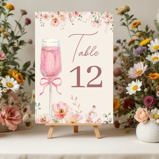 Love in Bloom Champagne Pink Bow Bridal Shower Table Number (Creator Uploaded)