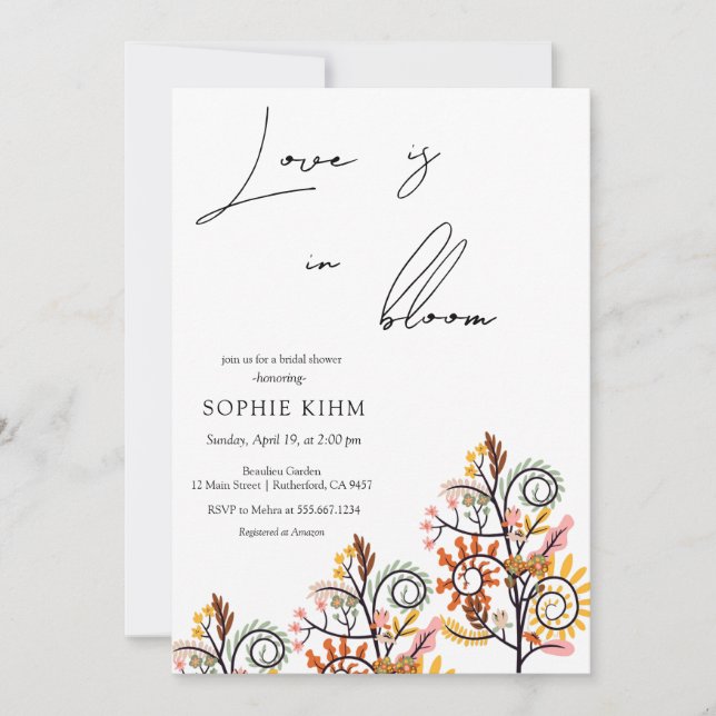 Love In Bloom Colourful branch Bridal Shower  Invitation (Front)
