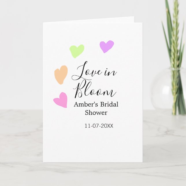 Love in Bloom colourful heart bridal shower name d Card (Front)