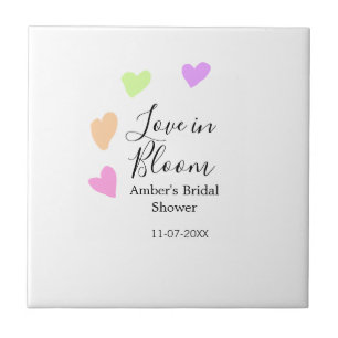 Love in Bloom colourful heart bridal shower name d Ceramic Tile