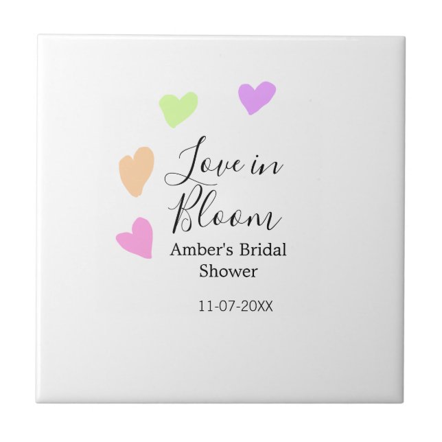 Love in Bloom colourful heart bridal shower name d Ceramic Tile (Front)