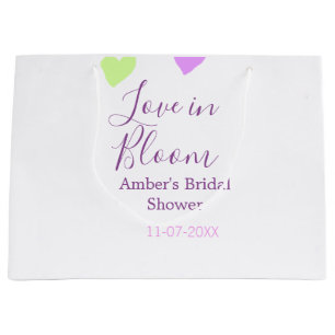 Love in Bloom colourful heart bridal shower name d Large Gift Bag