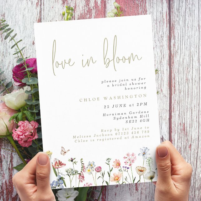 Love in Bloom Colourful Wild Flowers Bridal Shower Invitation (Creator Uploaded)