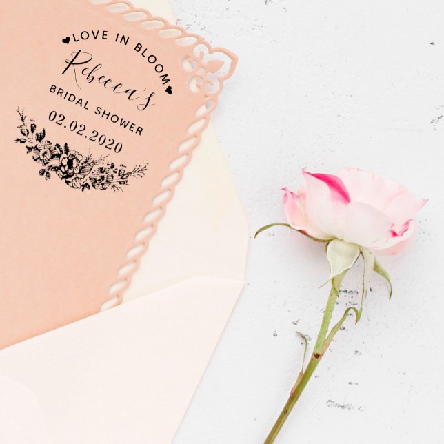 Love In Bloom Custom Name Bridal Shower Wedding Rubber Stamp (Creator Uploaded)