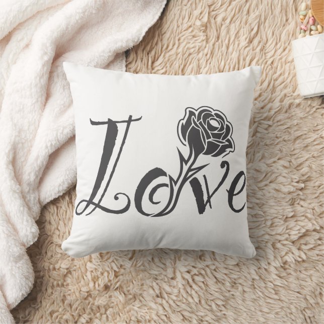 Love in Bloom: Elegant Typography with a Rose Cushion (Blanket)