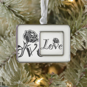 Love in Bloom: Elegant Typography with a Rose Silver Plated Framed Ornament