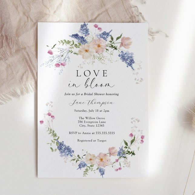 Love in Bloom Feminine Flowers Bridal Shower  Invitation (Creator Uploaded)