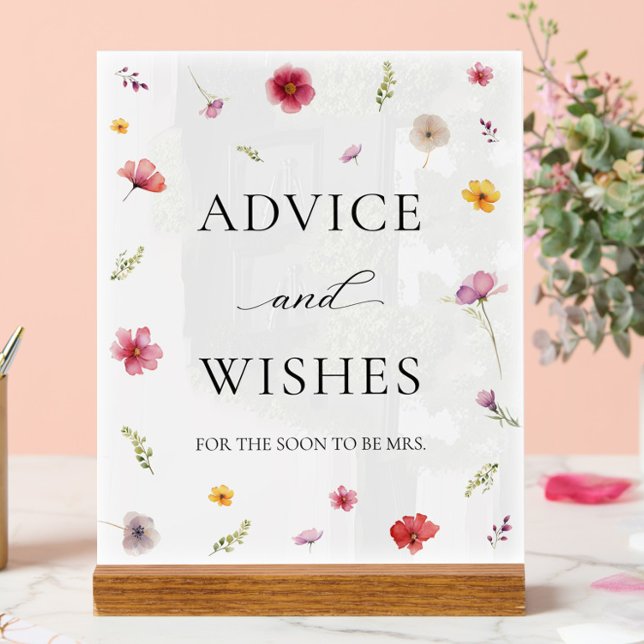 Love in Bloom Floral Bridal Shower Advice & Wishes Acrylic Sign (Creator Uploaded)