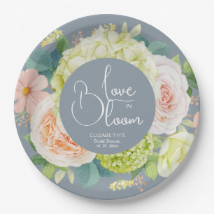 Love in Bloom Floral Bridal Shower Dusty Blue Paper Plate