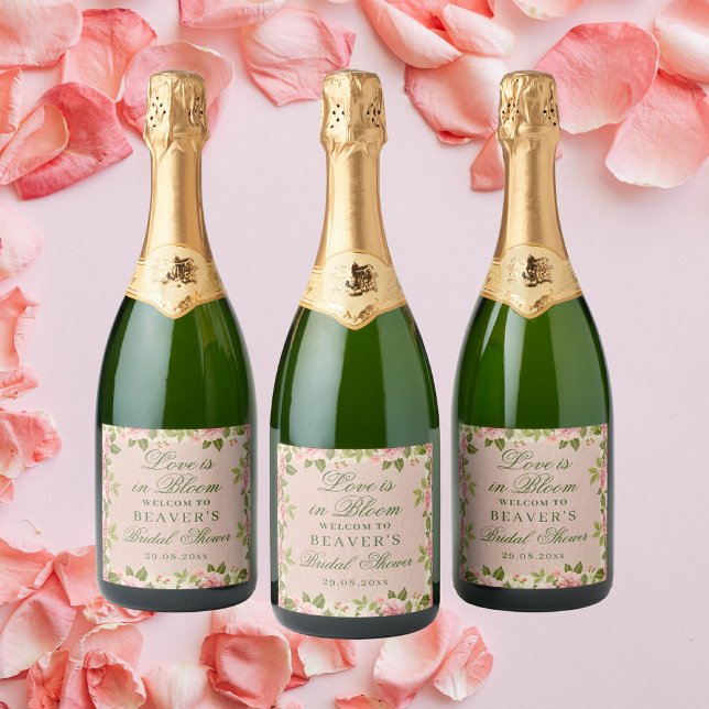 Love in Bloom Floral Bridal Shower Sparkling Sparkling Wine Label (Creator Uploaded)