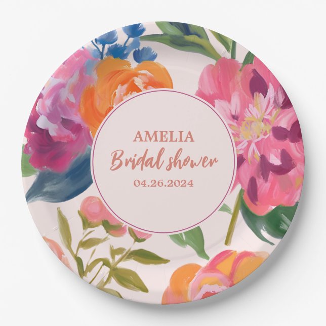 Love in bloom floral Bridal Shower Table decor Paper Plate (Front)