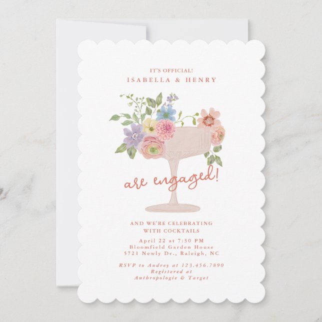Love in Bloom Floral engagement party invitation (Front)
