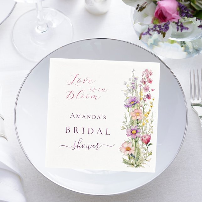 Love in bloom floral pink purple Bridal Shower Napkin (Creator Uploaded)