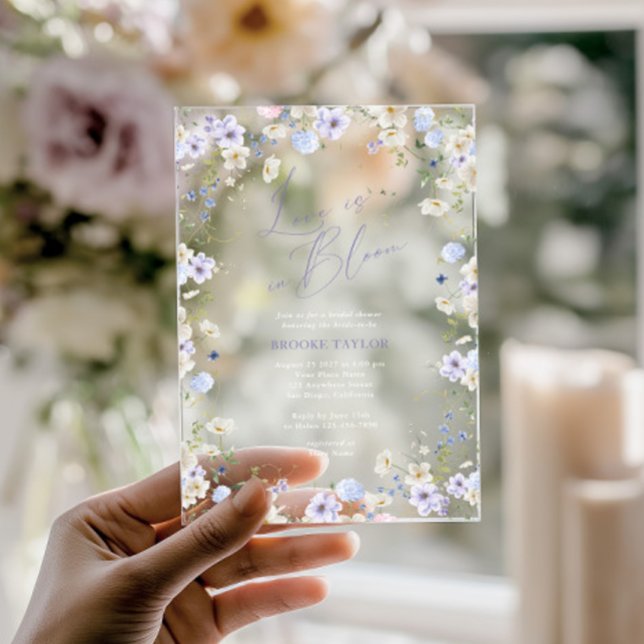 Love In Bloom Floral Purple Bridal Shower Acrylic Invitations (Love In Bloom Floral Purple Bridal Shower Acrylic Invitations)