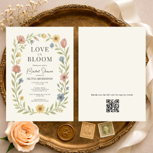 Love In Bloom Floral QR Code Bridal Shower Invitation