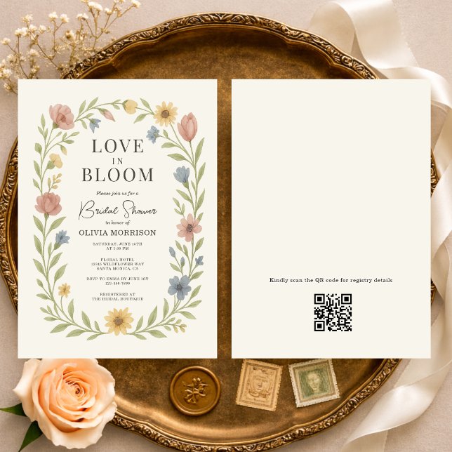 Love In Bloom Floral QR Code Bridal Shower Invitation (Creator Uploaded)