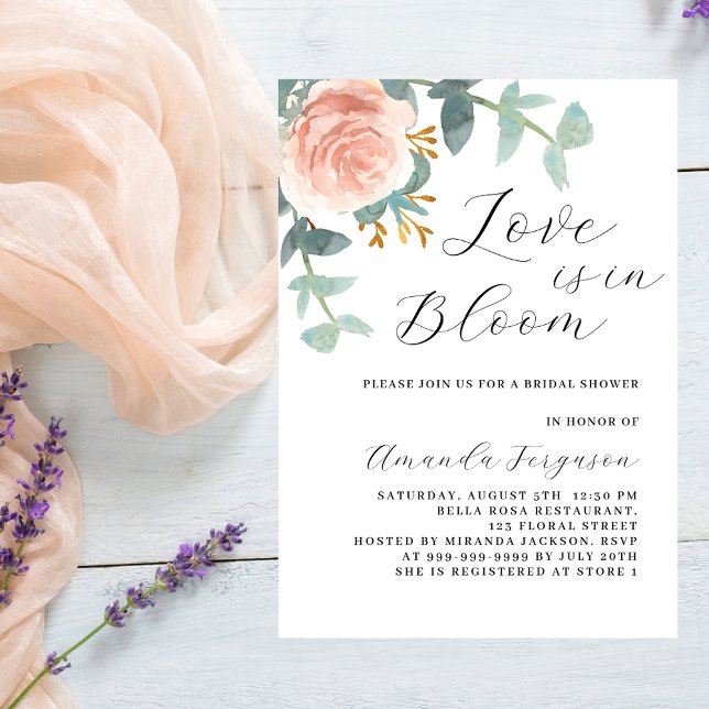 Love in bloom floral rose gold Bridal Shower Invitation (Creator Uploaded)