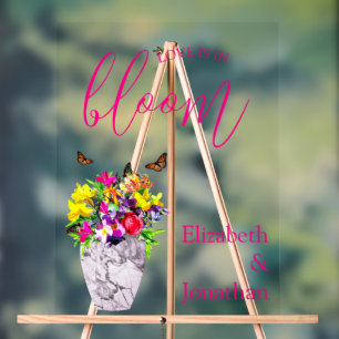 Love In Bloom Floral Wedding Acrylic Sign