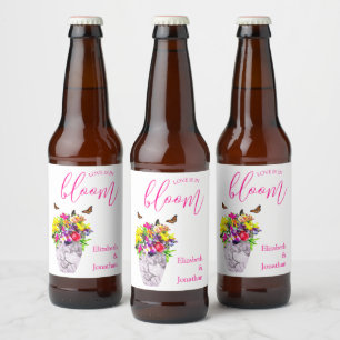 Love In Bloom Floral Wedding Beer Bottle Label