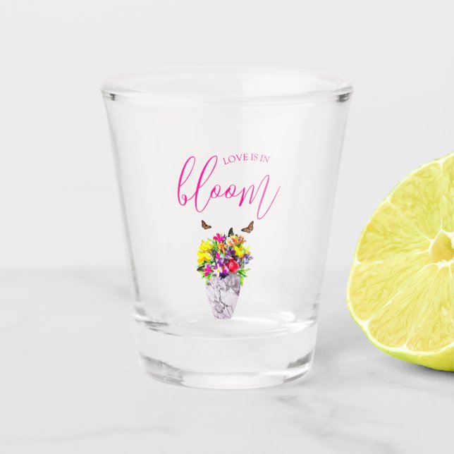 Love In Bloom Floral Wedding Shot Glass (Front)